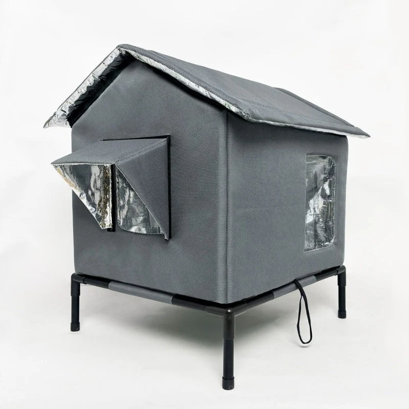 ⏳Time-Limited Special⏰All-Weather Elevated Outdoor Cat House – Waterproof Oxford Cloth, Thermal Aluminum Lining & Foldable Design 🌧️