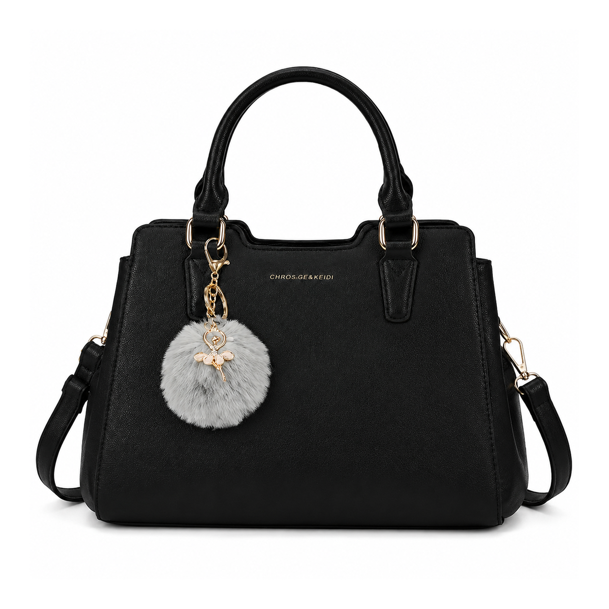 Bolso Satchel Mujer Elegante con Pompon – Diseño PU Premium con Correa Ajustable