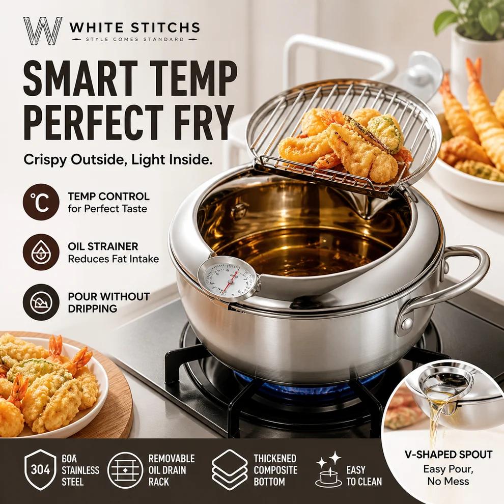 ⏳ Time-Limited Special ⏰ Deep Fryer Pot with Thermometer & Oil Drain Rack – Stainless Steel ✨
