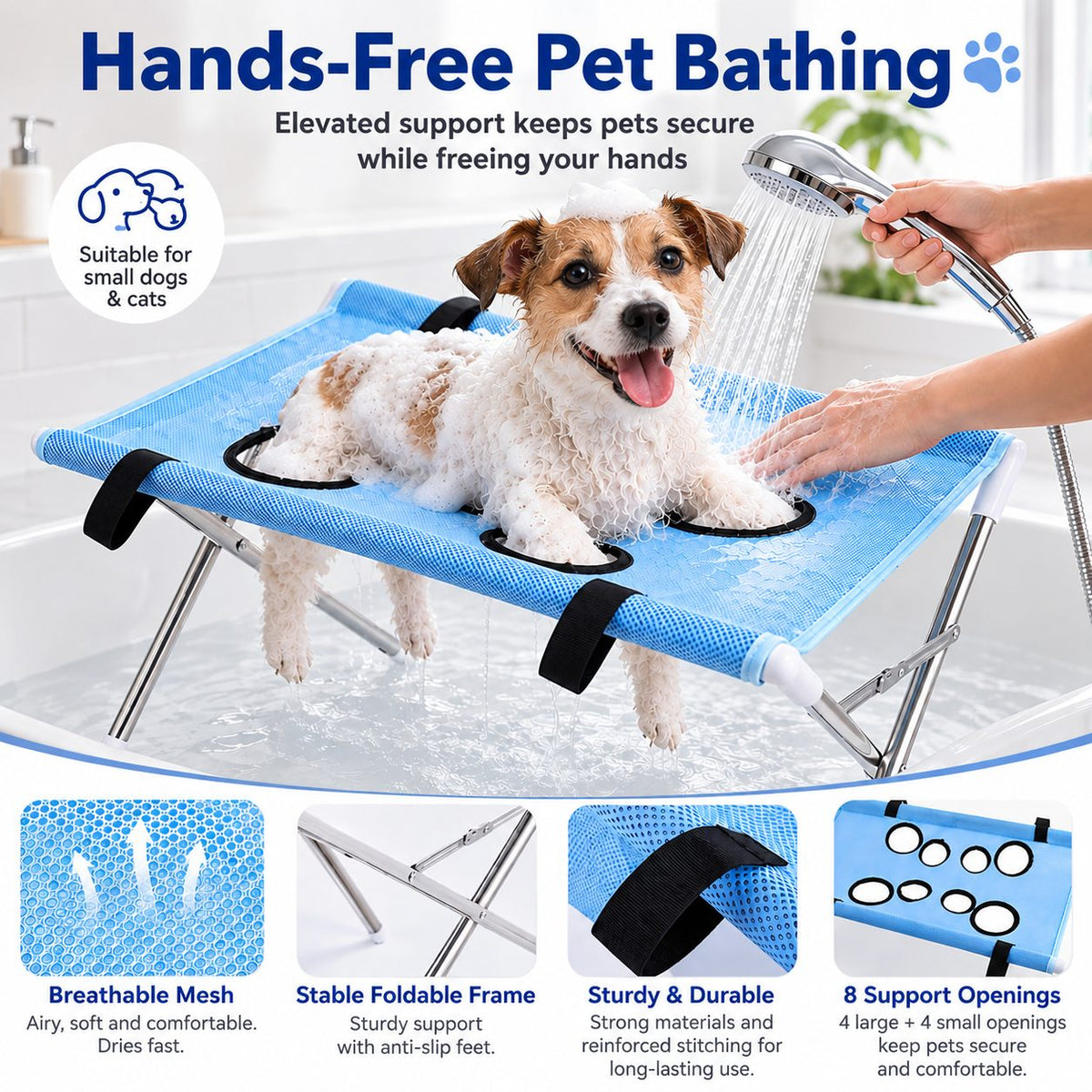 Hands-Free Pet Bathing & Grooming Stand – Foldable 2-in-1 Support Table for Small Dogs & Cats