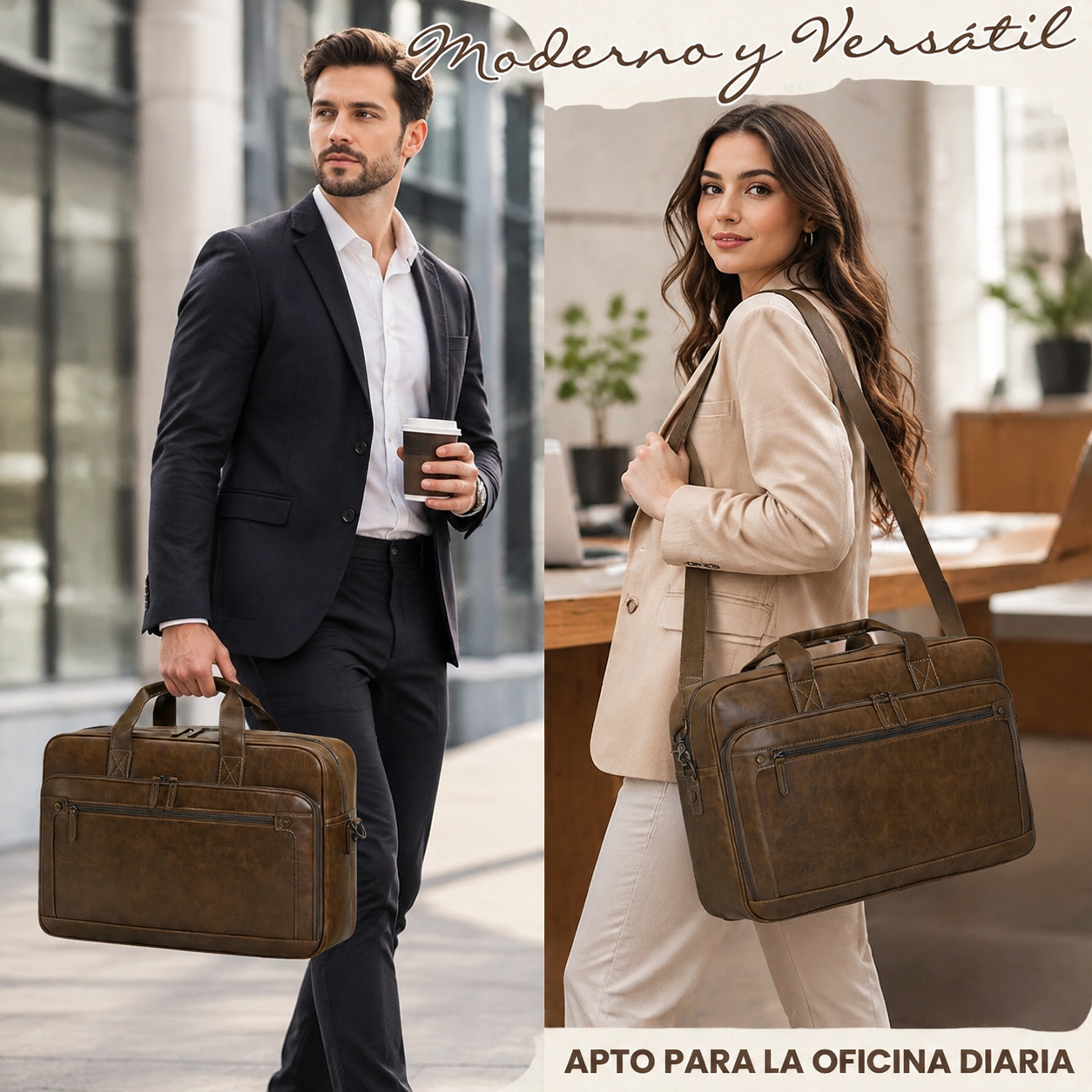 Lunavera Portafolio para Laptop de 16 Pulgadas Tipo Piel Impermeable, Marrón