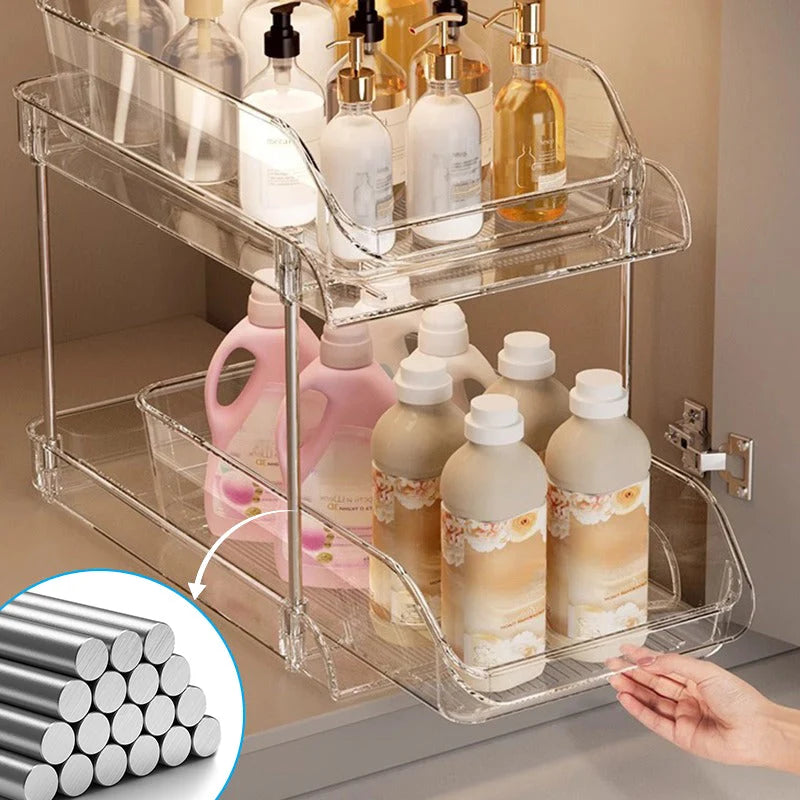 ⏳ Time-Limited Special ⏰ Multifunctional Pull-Out Storage Organizer – Clear 2/3-Tier Design for Bathroom, Under-Sink Cabinets & Vanity ✨