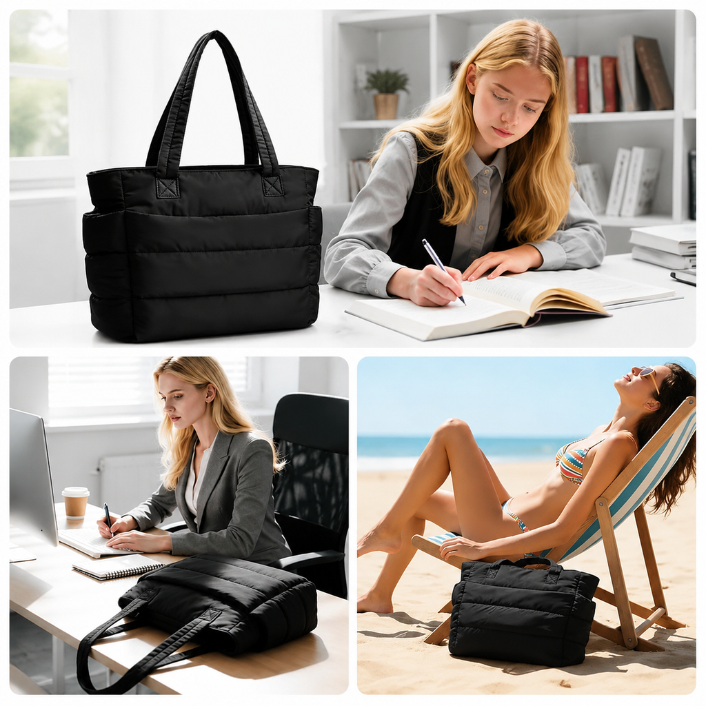 Bolso Tote Acolchado para Mujer con Gran Capacidad y Compartimento para Portátil