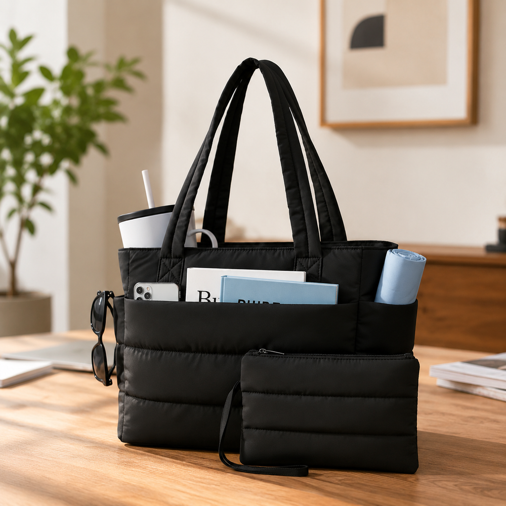 Bolso Tote Acolchado para Mujer con Gran Capacidad y Compartimento para Portátil