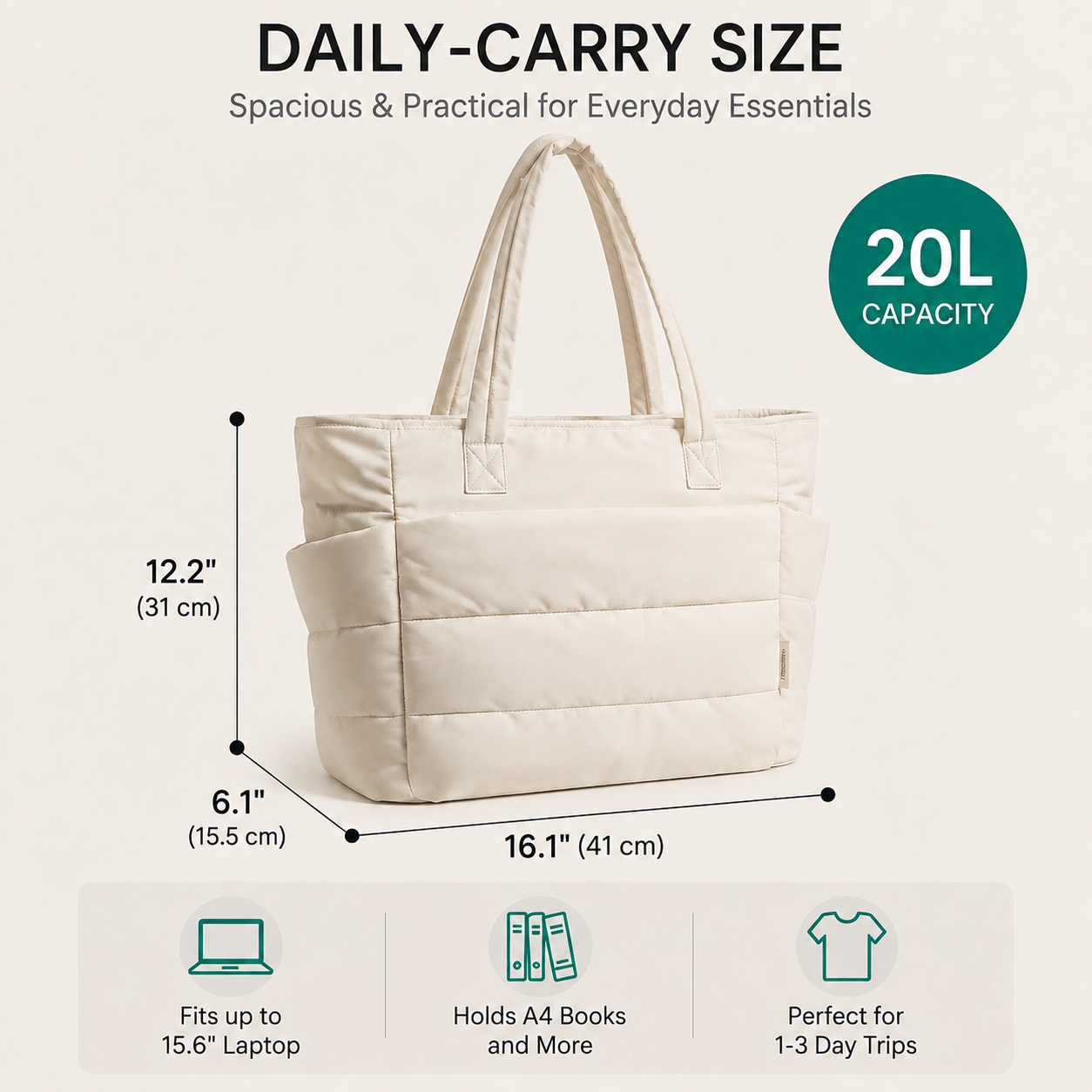 Bolso Tote Puffer para Mujer, Bolsa Acolchada Ligera de Gran Capacidad con Compartimento para Laptop, Bolsa Casual para Trabajo, Viajes y Compras