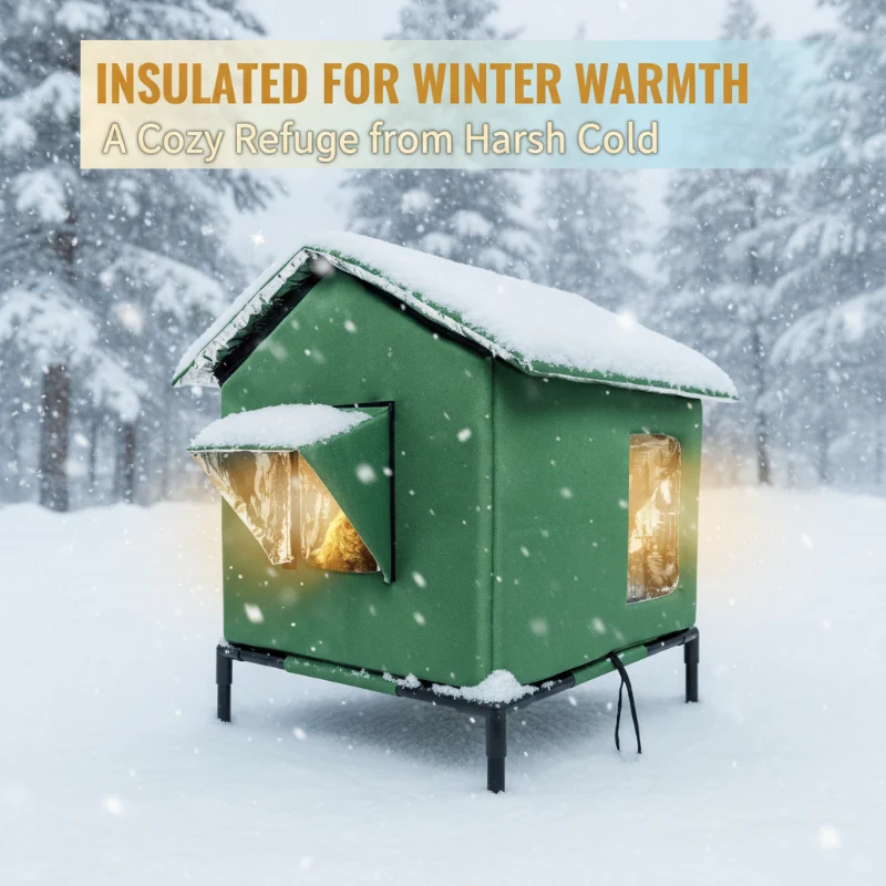 ⏳Time-Limited Special⏰All-Weather Elevated Outdoor Cat House – Waterproof Oxford Cloth, Thermal Aluminum Lining & Foldable Design 🌧️
