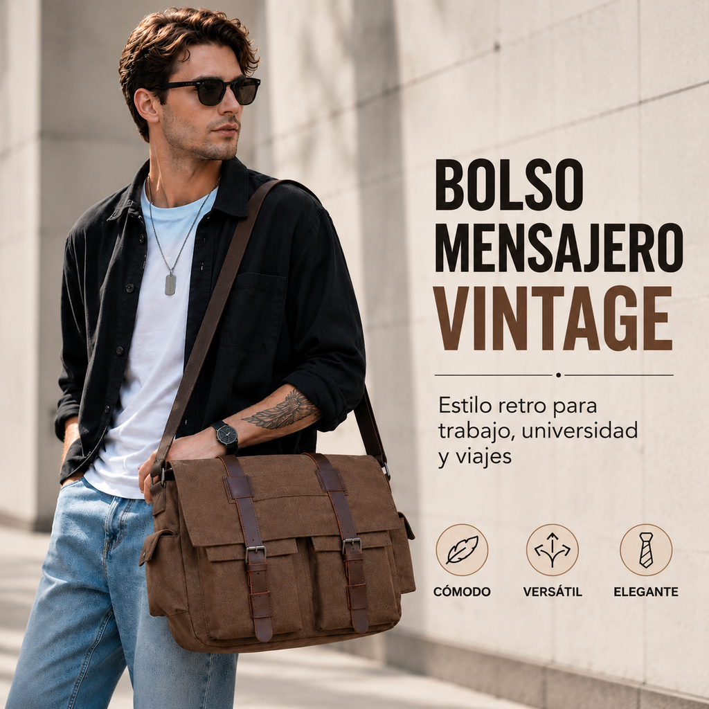 Maletín Portafolio 15.6" Impermeable – Bolso Vintage de Lona con Multicompartimentos y Gran Capacidad, Ideal para Trabajo, Viajes y Uso Diario