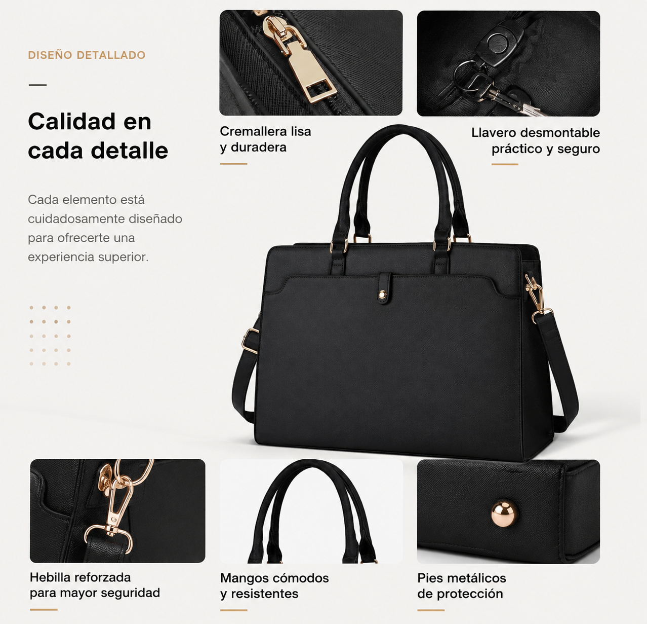 Lunavera Bolsa de Mujer para Laptop 15.6 Pulgadas Tote Bag Maletín Negro