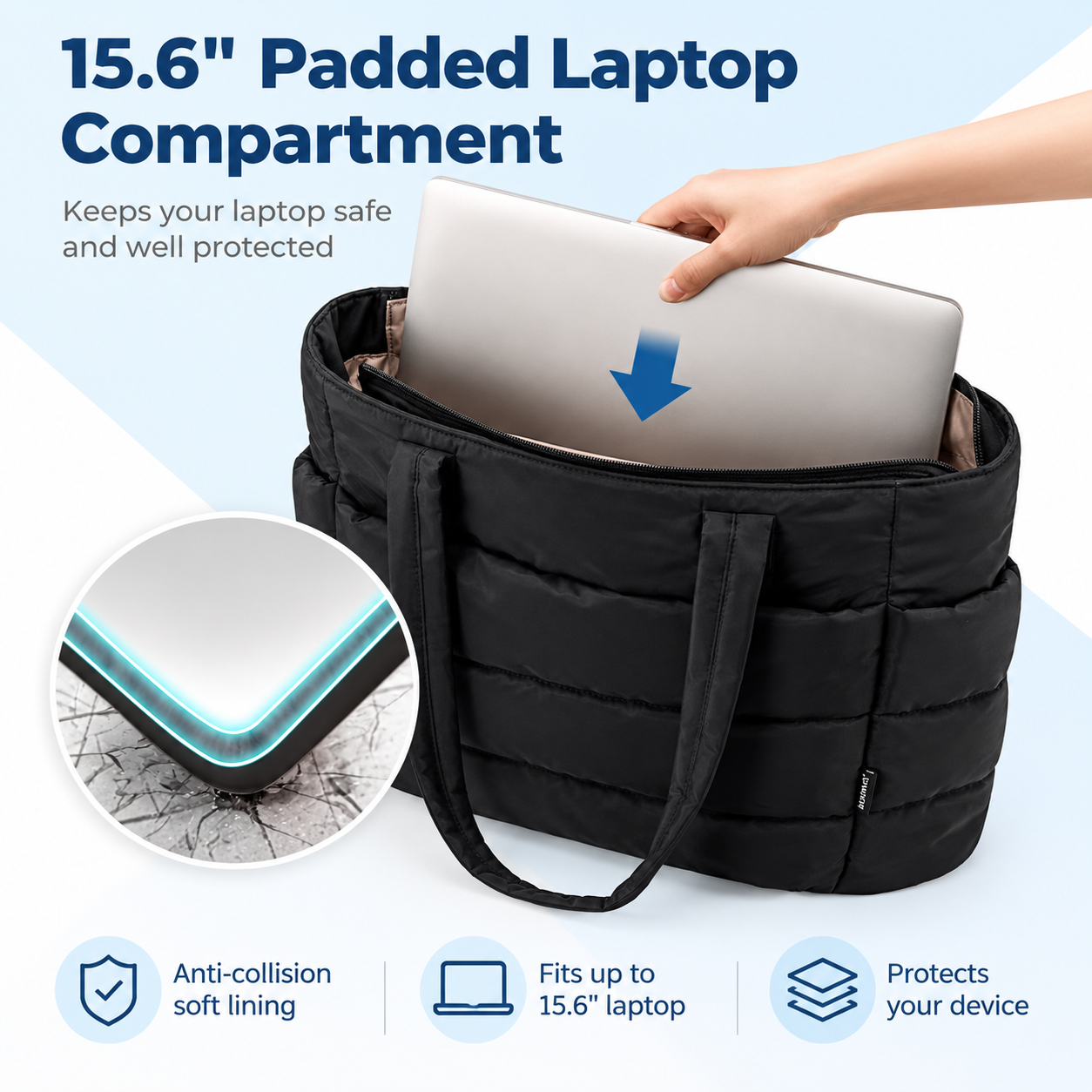 Bolso Tote Puffer para Mujer, Bolsa Acolchada Ligera de Gran Capacidad con Compartimento para Laptop, Bolsa Casual para Trabajo, Viajes y Compras