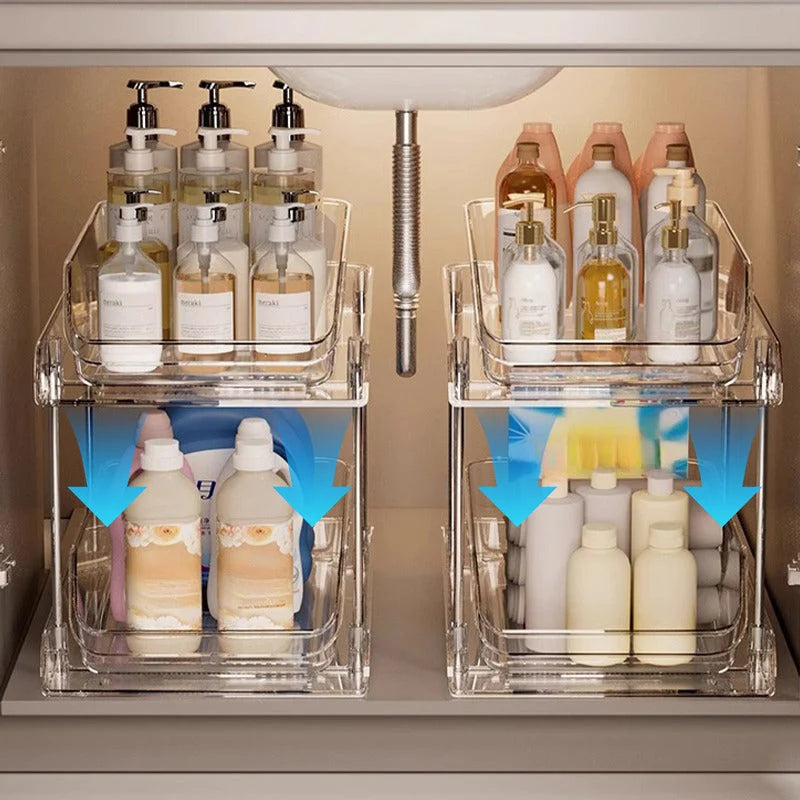 ⏳ Time-Limited Special ⏰ Multifunctional Pull-Out Storage Organizer – Clear 2/3-Tier Design for Bathroom, Under-Sink Cabinets & Vanity ✨