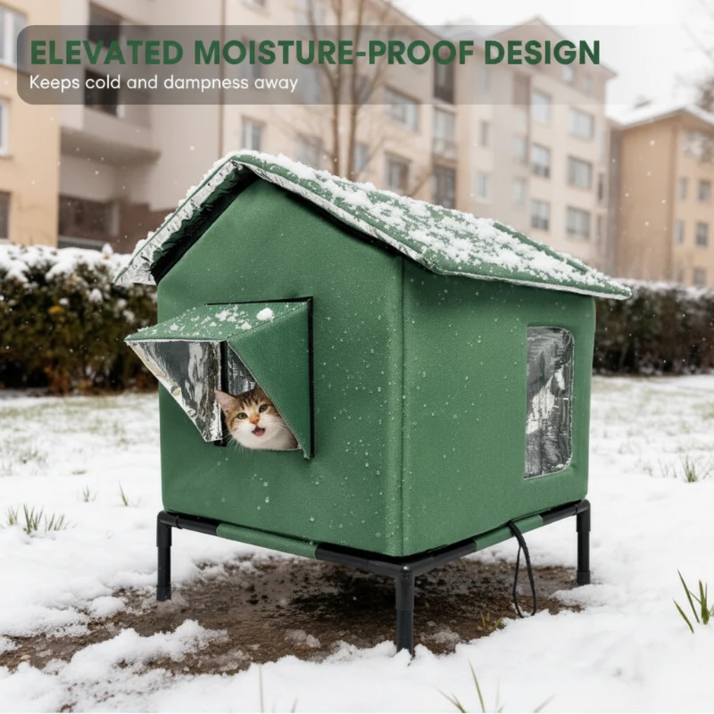 ⏳Time-Limited Special⏰All-Weather Elevated Outdoor Cat House – Waterproof Oxford Cloth, Thermal Aluminum Lining & Foldable Design 🌧️