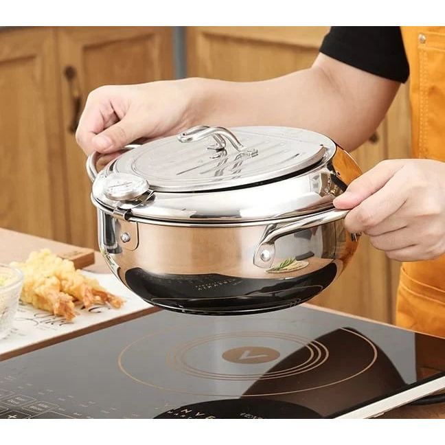 ⏳ Time-Limited Special ⏰ Deep Fryer Pot with Thermometer & Oil Drain Rack – Stainless Steel ✨